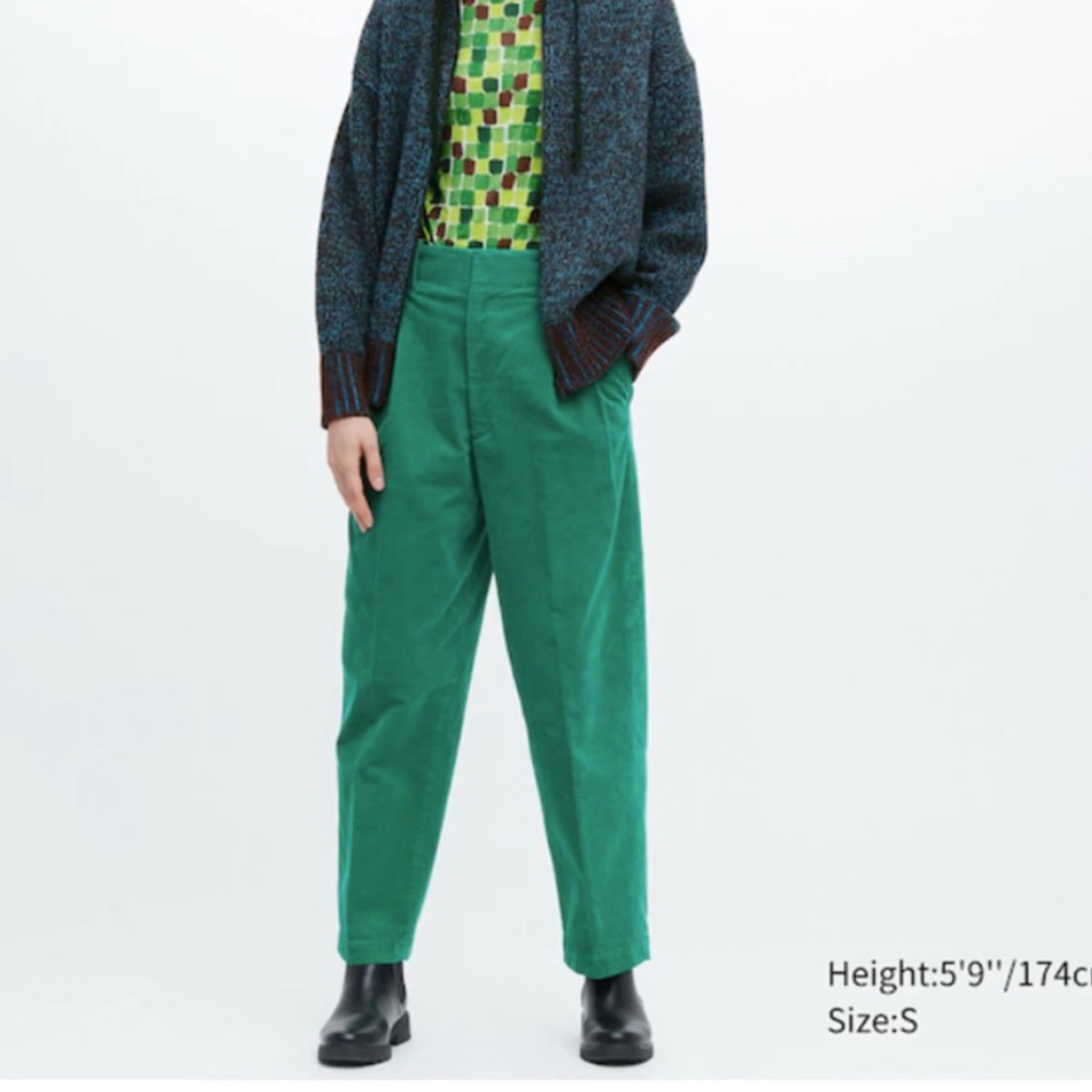 MARNI x Uniqlo Corduroy Wide-Fit Pleated Pants in Green